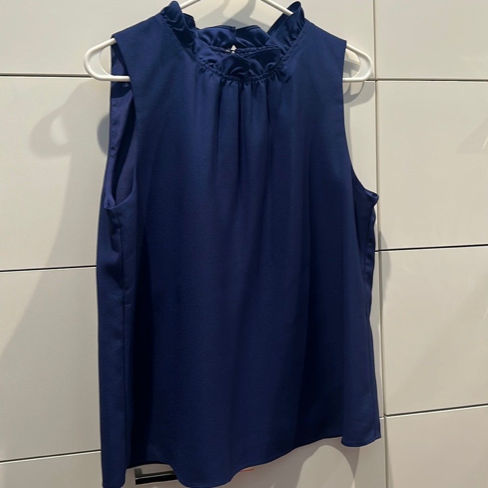 J Crew ruffle collar blue tank
